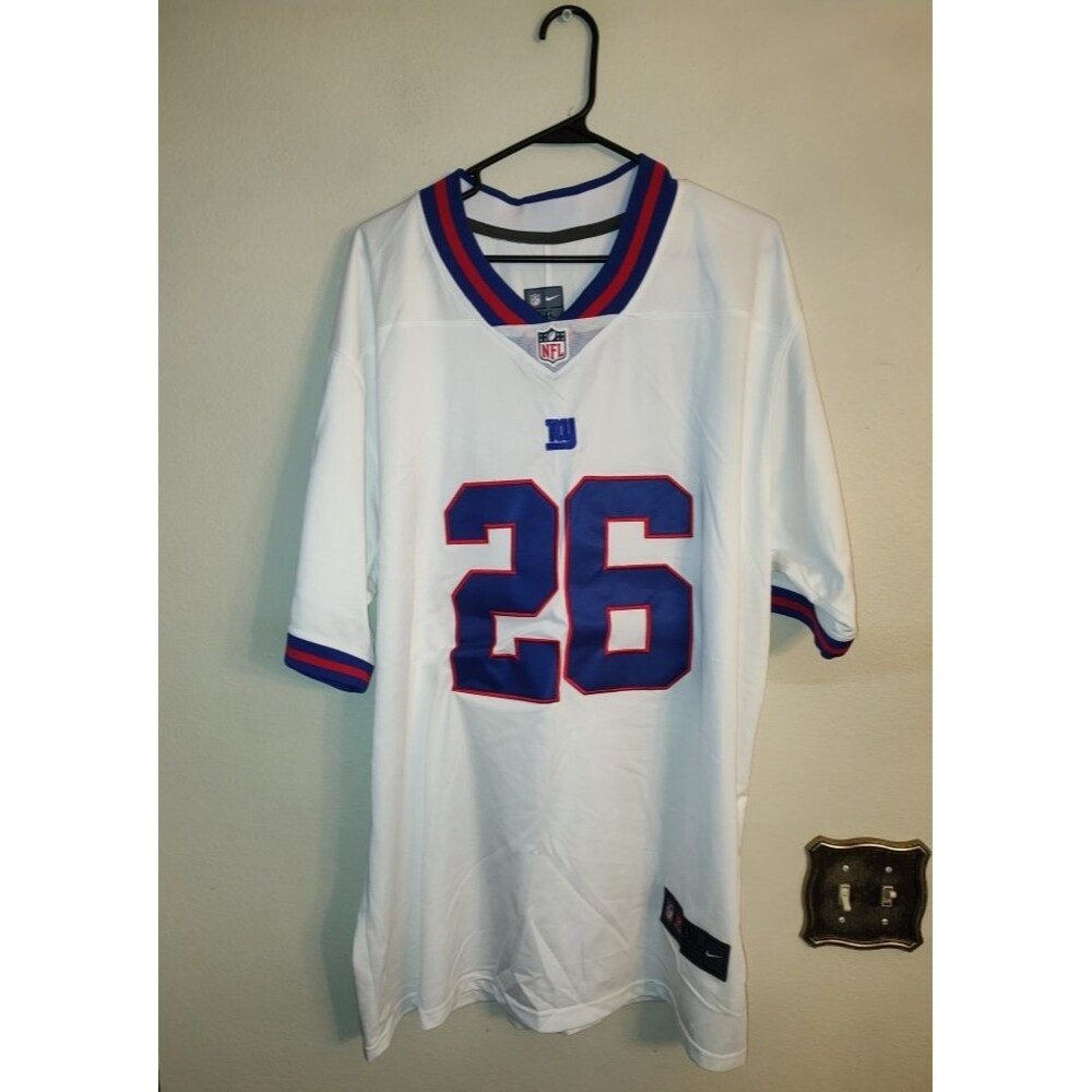 Men's NY Giants Nike NFL Saquon Barkley #26 White Jersey Blue / Red Trim Sz XXL
